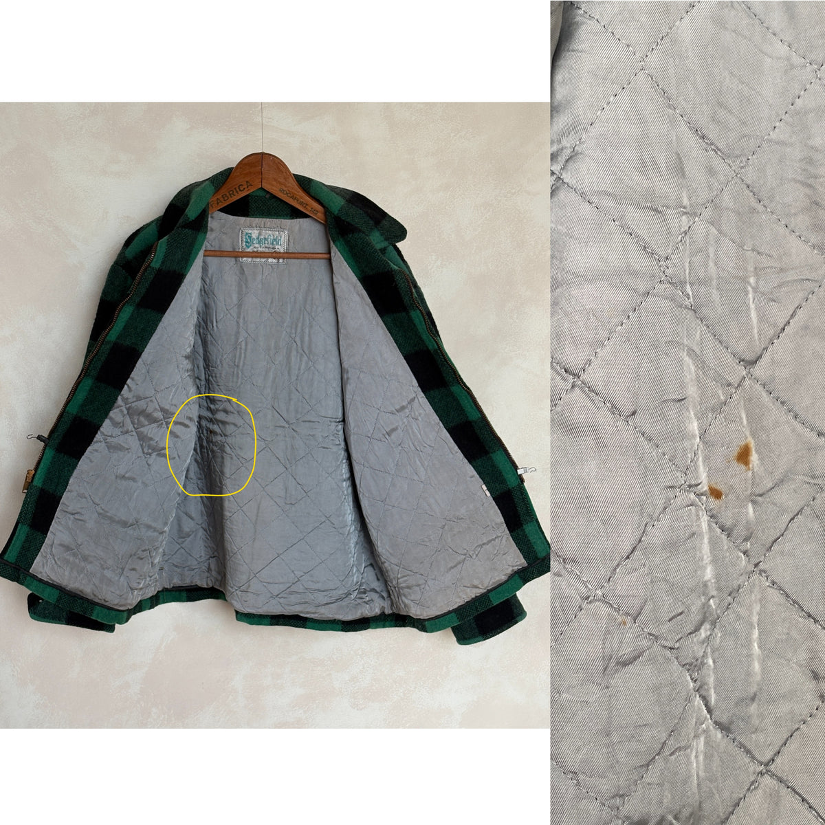 Vintage Sedgefield Outerwear By Blue Bell Buffalo Plaid Wool Jacket — Green & Black — Size L