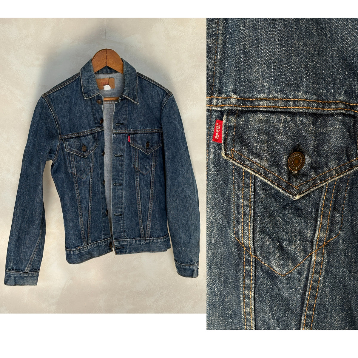 Size 38US / 48EU. Vintage Early 70s 2 pocket Levi’s Denim Jacket 70505 – Single Stitch, Made in USA-AJ357 Studio