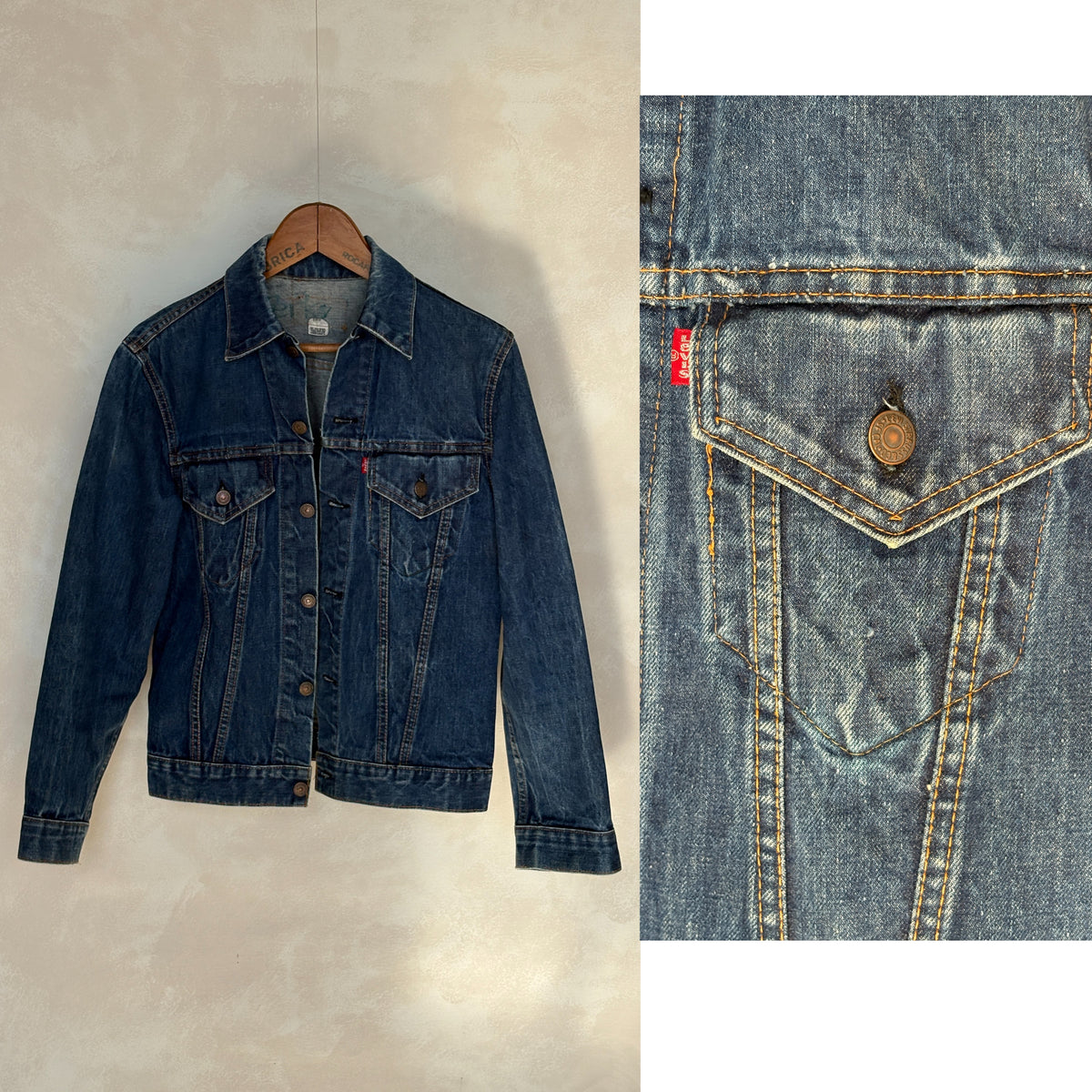 Size 38US / 48EU. Vintage Early 70s 2 pocket Levi’s Denim Jacket 70505 – Single Stitch, Made in USA-AJ357 Studio