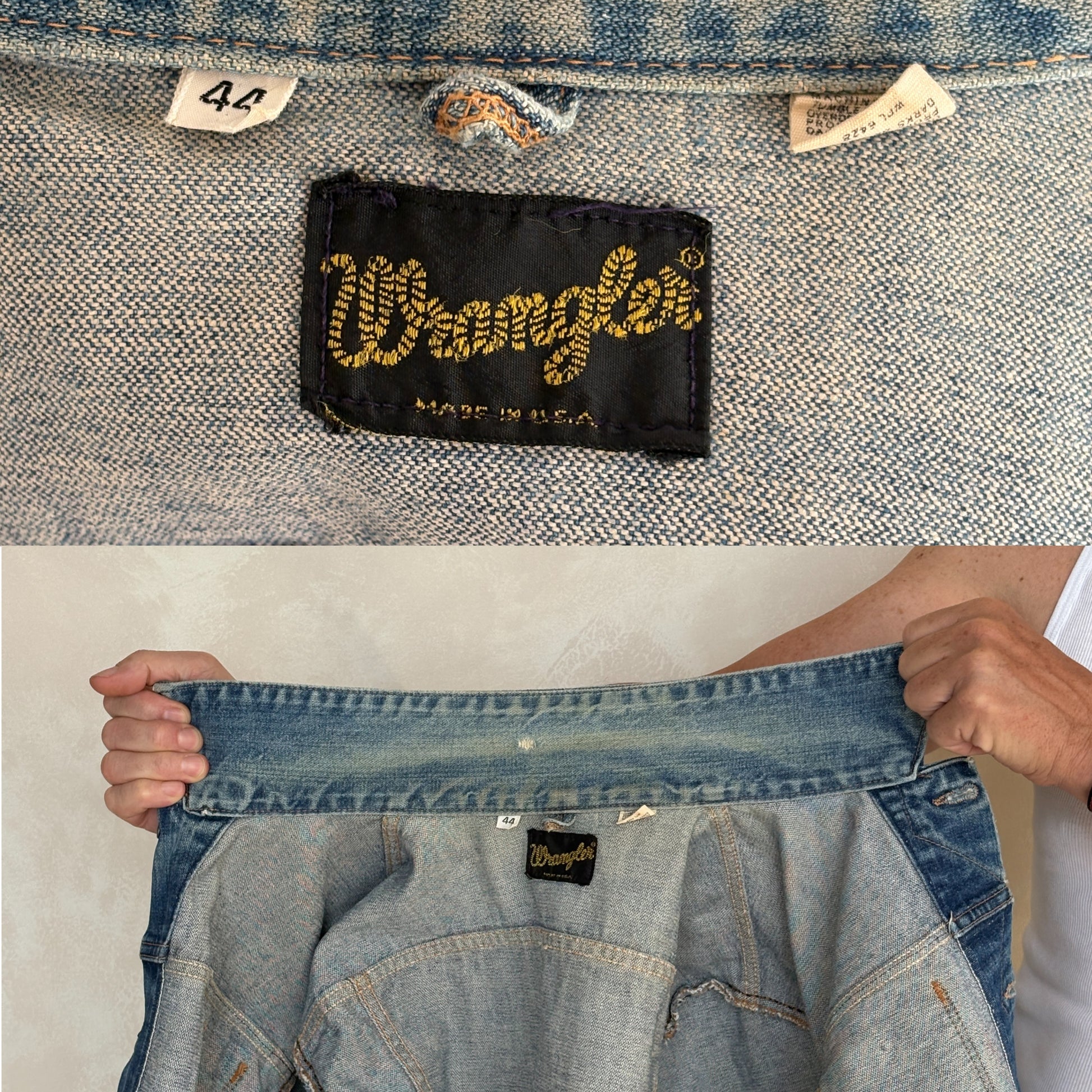 Size 44US / 54 EU Authentic 70s Wrangler denim jacket -4 pockets- Made in the USA - USA Vintage Bcn