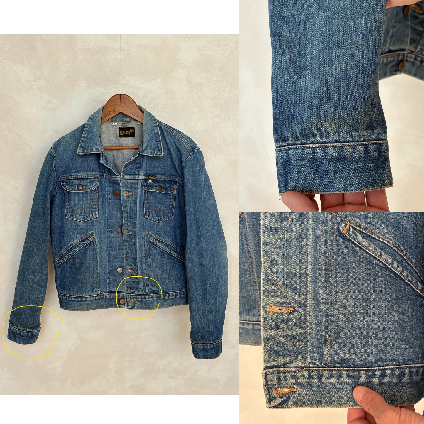 Size 44US / 54 EU Authentic 70s Wrangler denim jacket -4 pockets- Made in the USA - USA Vintage Bcn