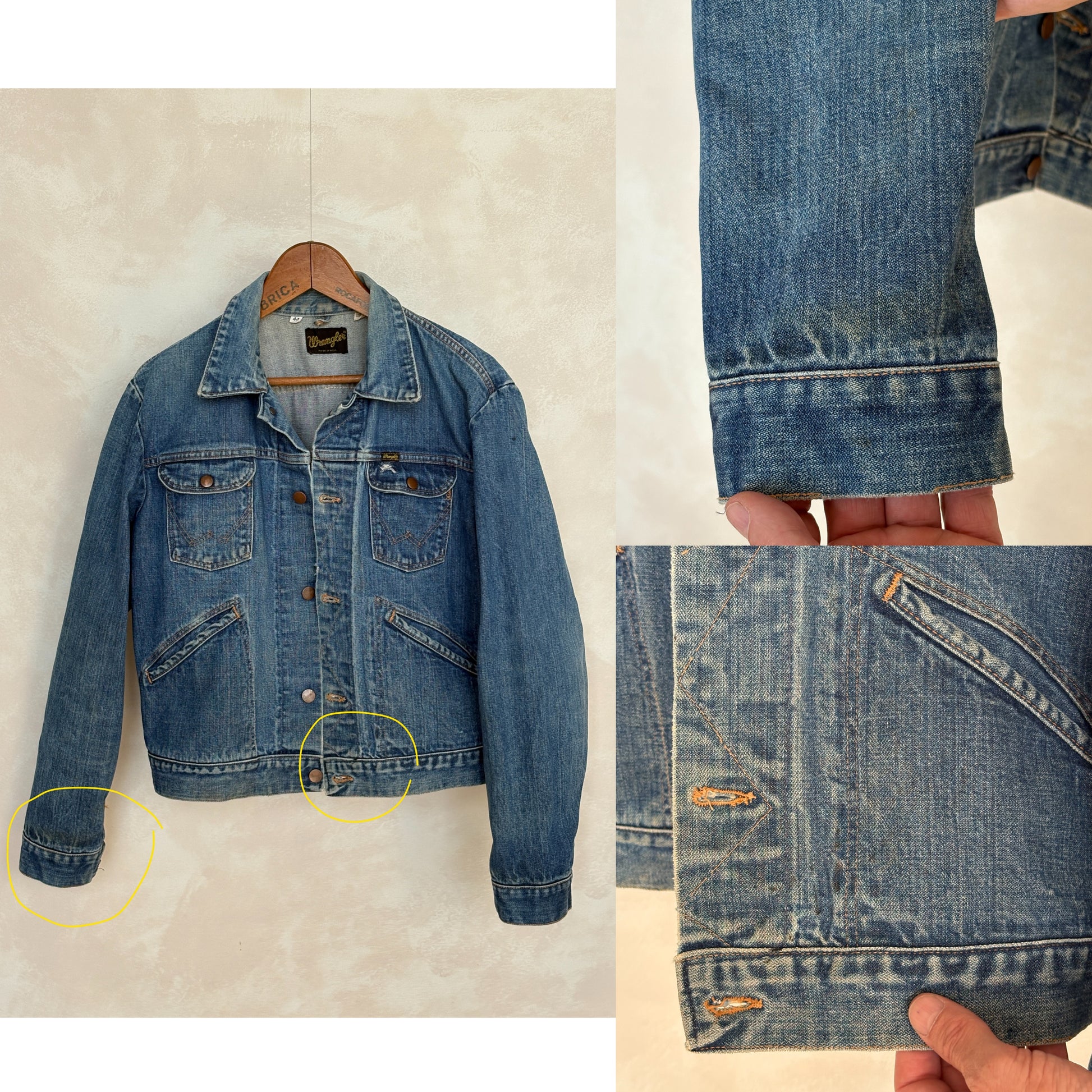 Size 44US / 54 EU Authentic 70s Wrangler denim jacket -4 pockets- Made in the USA - USA Vintage Bcn