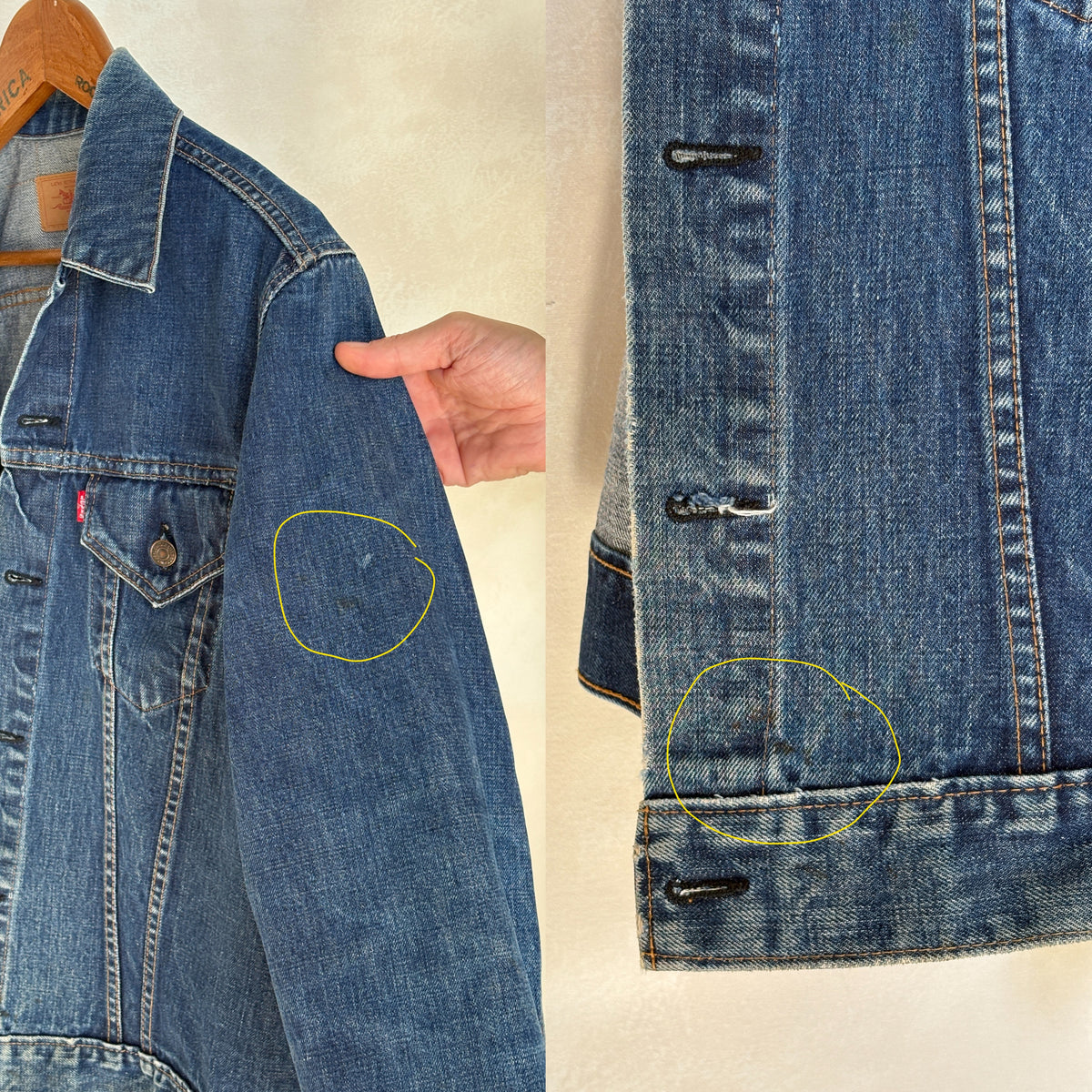 Size 44US / 54EU. Vintage Early 70s 2 pocket Levi’s Denim Jacket 70505 – Single Stitch, Made in USA-AJ357 Studio