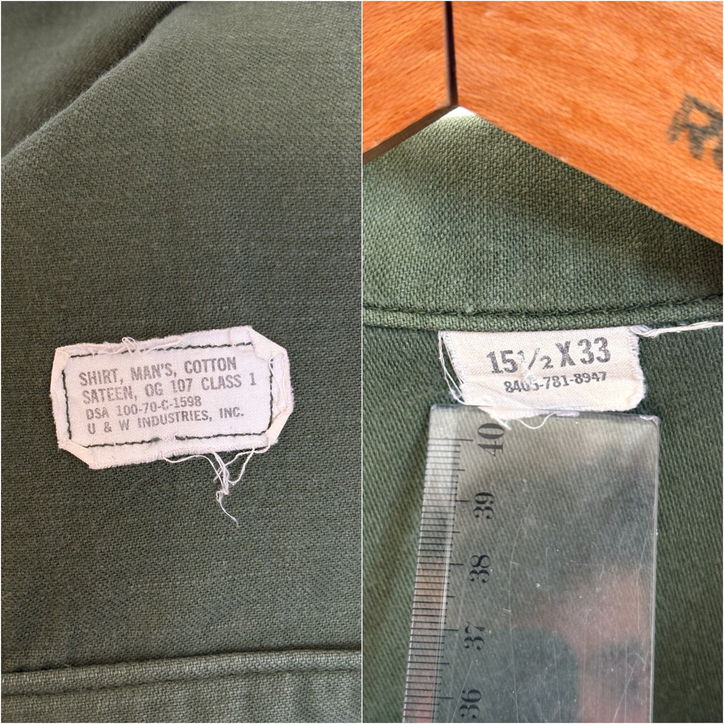 Med. Authentic 1970 Vietnam Era U.S. Army OG-107 Utility Shirt / Sateen Fatigue Shirt