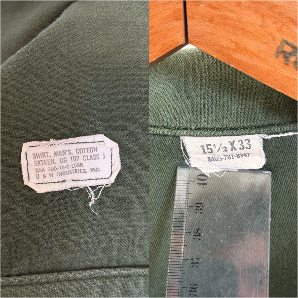 Med. Authentic 1970 Vietnam Era U.S. Army OG-107 Utility Shirt / Sateen Fatigue Shirt-AJ357 Studio