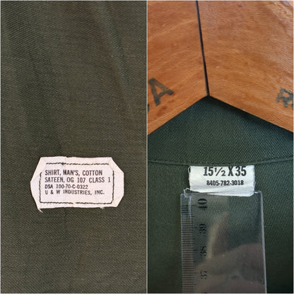 Med. Authentic 1970 Vietnam Era U.S. Army OG-107 Utility Shirt / Sateen Fatigue Shirt