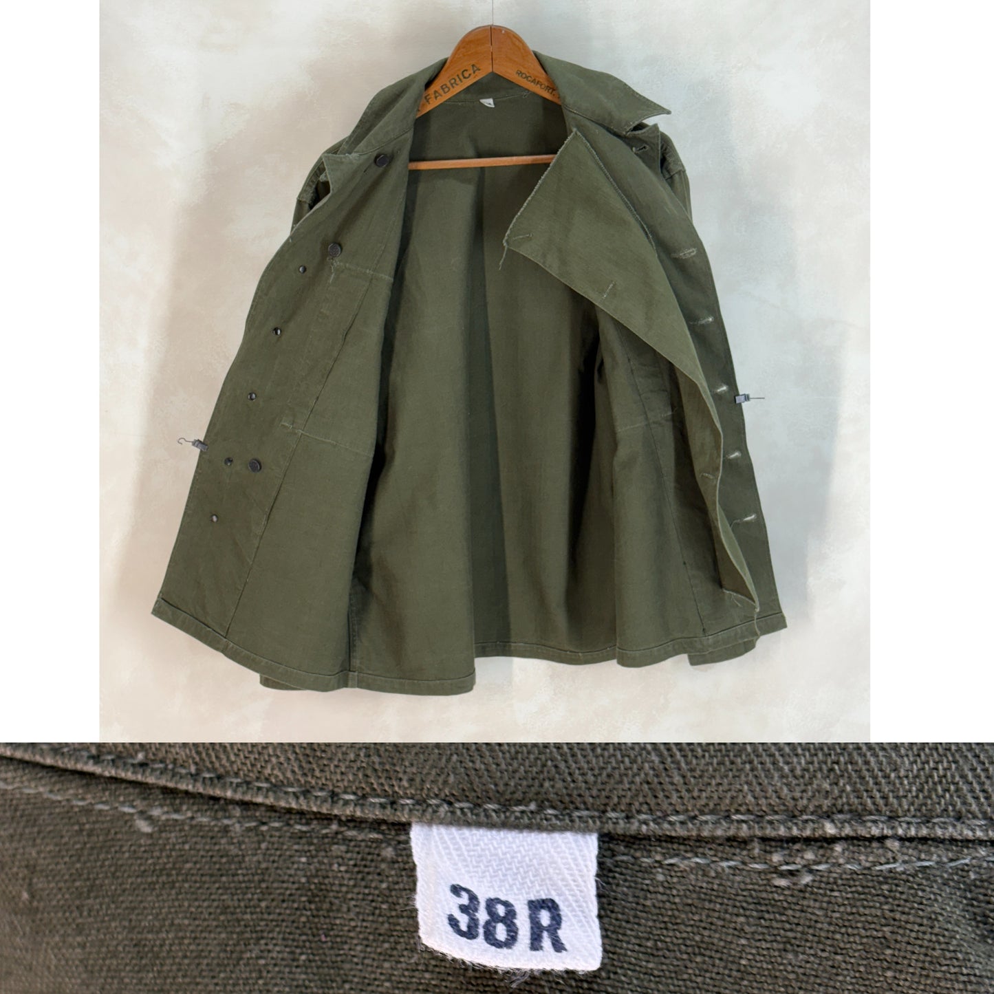 Size 38 Reg ( Med/ Large) Authentic WWII US Army HBT Shirt – M1942 – 13 Star Buttons – Gas Flap – WW2 Vintage - USA Vintage