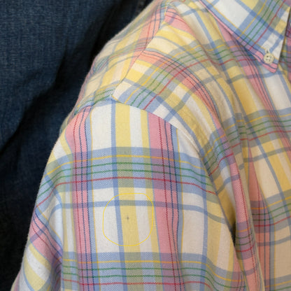 Polo by Ralph Lauren Pastel Plaid Shirt Large | Pink Yellow Blue Cotton | Vintage 90s Mens Shirt