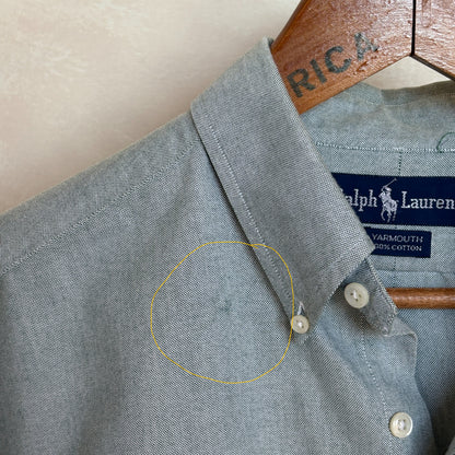 Ralph Lauren YARMOUTH Button-Down Shirt 16,5-34 Large | Solid Grey Cotton Oxford |Vintage Mens Shirt
