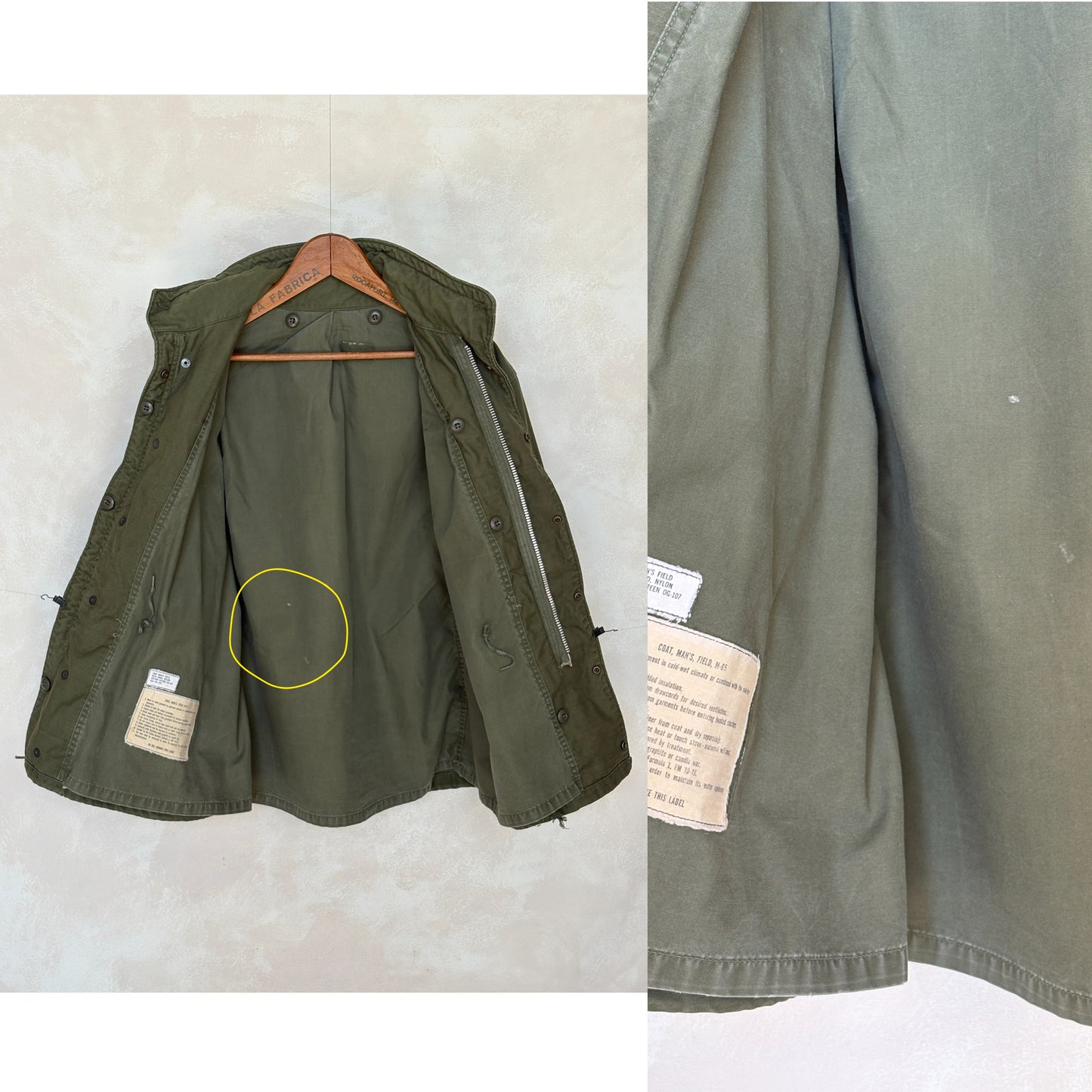 Small Reg. Rare Authentic 1965 first model US M-65 field jacket Military - USA Vintage Bcn