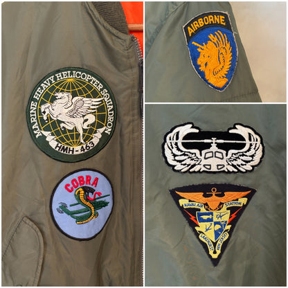 Large . Patched MA1 jacket, flying intermediate type MA-1 Made in USA-AJ357 Studio