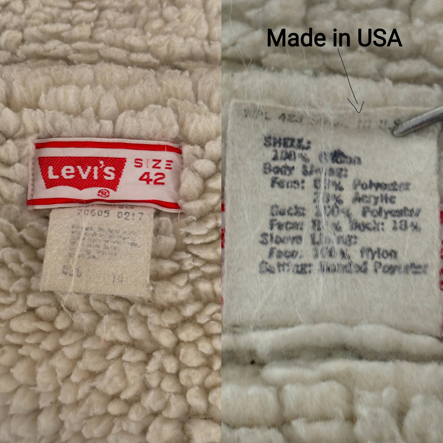 Size 42US / 52EU. 2 pockets Vintage Levis fleece Jacket Made in USA.