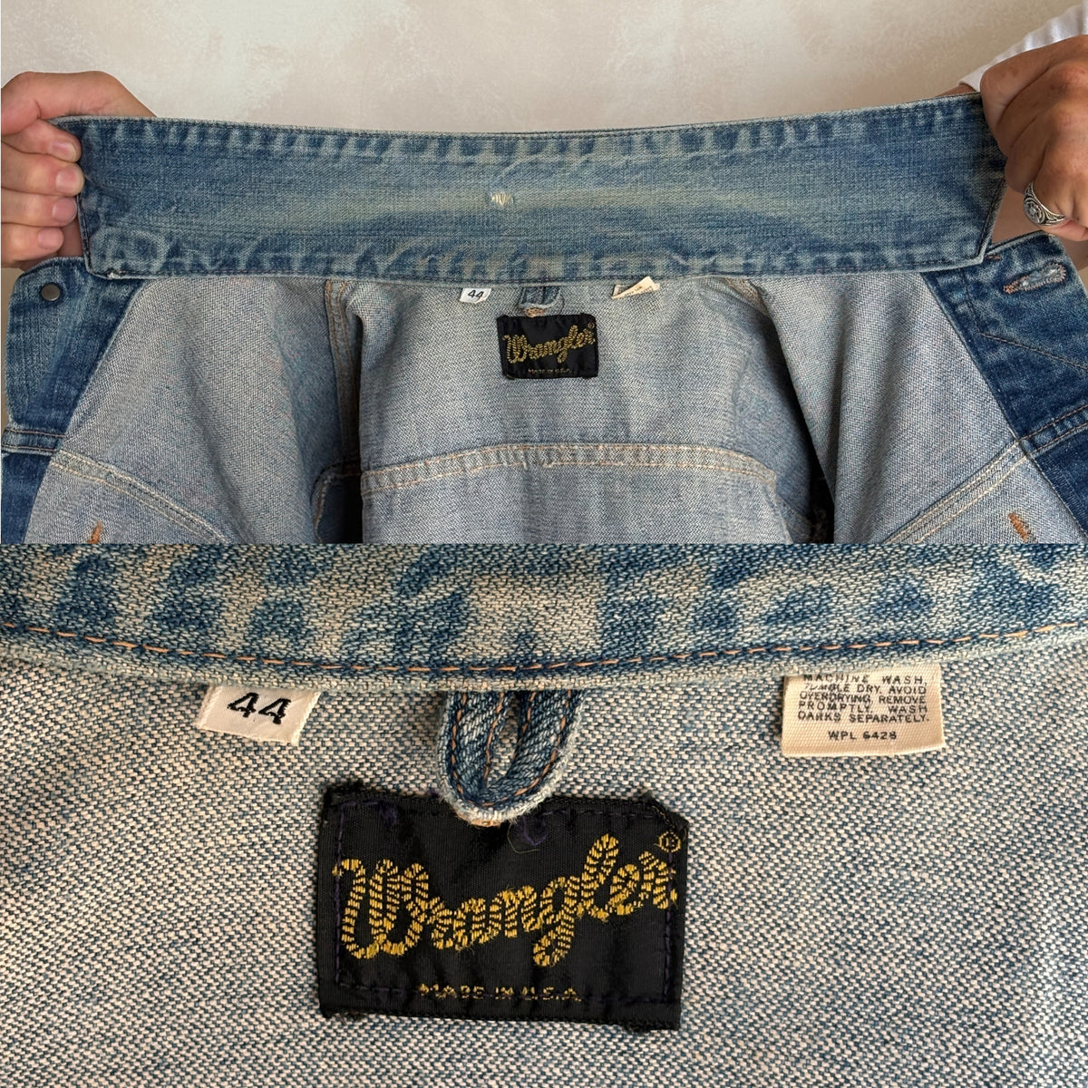 Size 44US / 54 EU Authentic 70s Wrangler denim jacket -4 pockets- Made in the USA-AJ357 Studio