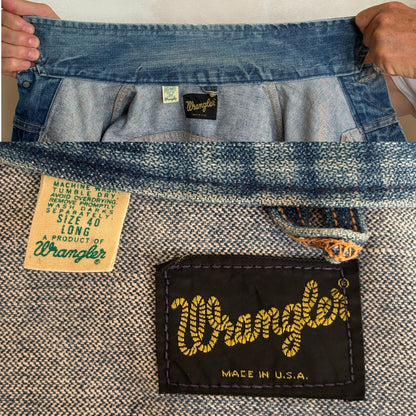 Size 40 Long US. Authentic 70s Wrangler denim jacket -4 pockets- Made in the USA-AJ357 Studio