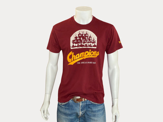 Large. Vintage 50/50 cotton 80s Champions Sports Bar  t shirt Made In USA