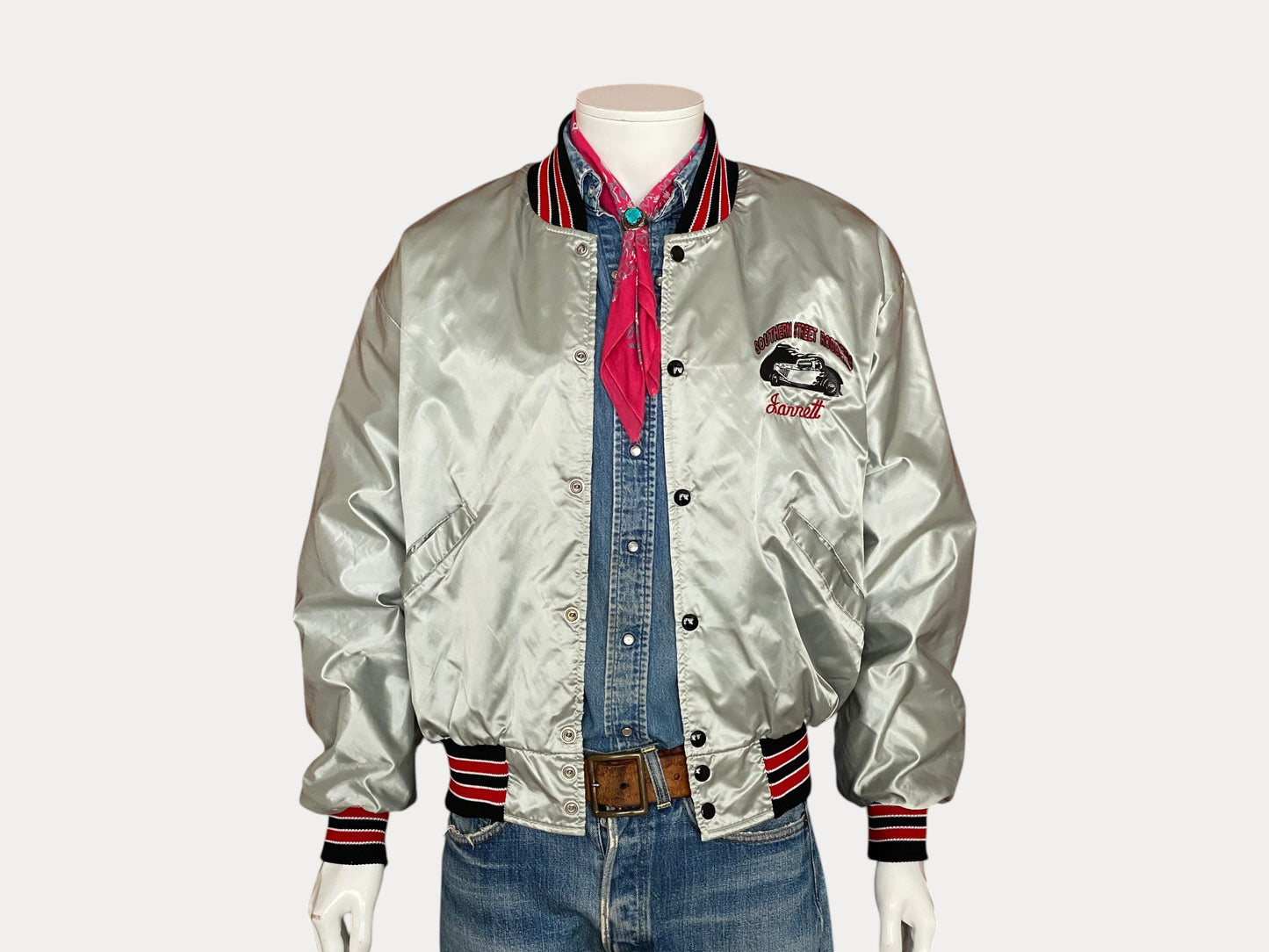 Size L. Made In USA Vintage 80s satin bomber Jacket