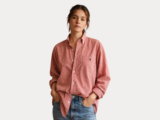 Ralph Lauren Golf TILDEN Shirt Large Red Gingham Check Cotton Button Up