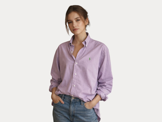 Ralph Lauren Custom Fit Shirt Large Purple Cotton Button Up Pony Logo