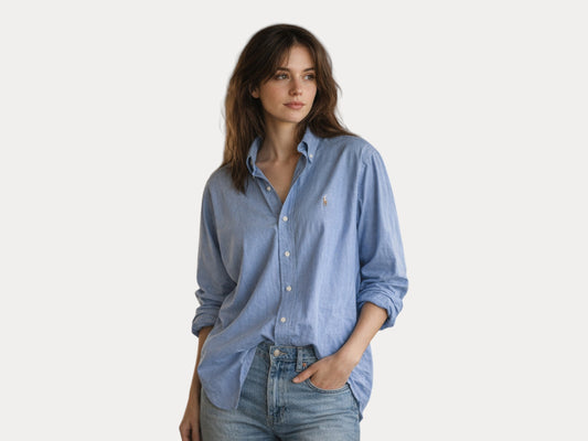 Ralph Lauren Yarmouth Shirt Large Blue Pinpoint Oxford Cotton Button Down