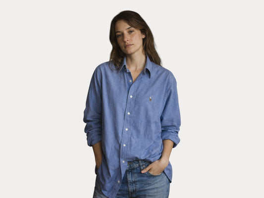 Ralph Lauren Yarmouth Shirt 16-32 Blue Pinpoint Oxford Cotton Button Up