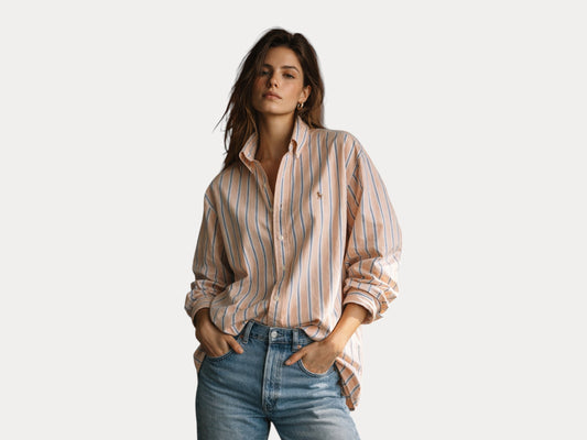 Ralph Lauren Yarmouth Shirt 16-33 Orange Striped Oxford Cotton Button Down