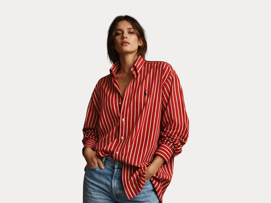 Ralph Lauren BLAKE Shirt Large Red Striped Cotton Button Up