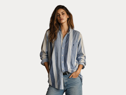 Ralph Lauren BLAIRE Shirt Medium Blue Striped Cotton Button Down