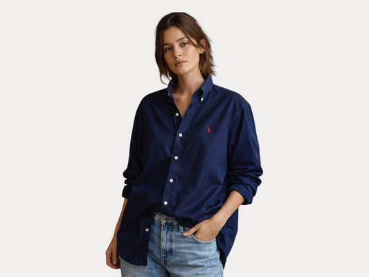 Ralph Lauren BLAKE Shirt Large Navy Cotton Button Down Red Pony