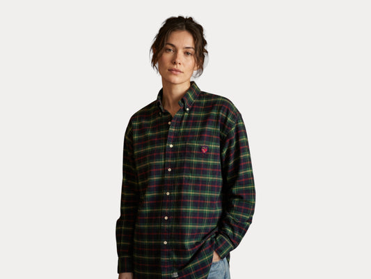 Ralph Lauren The Big Shirt Large Plaid Green Red Cotton Button Down