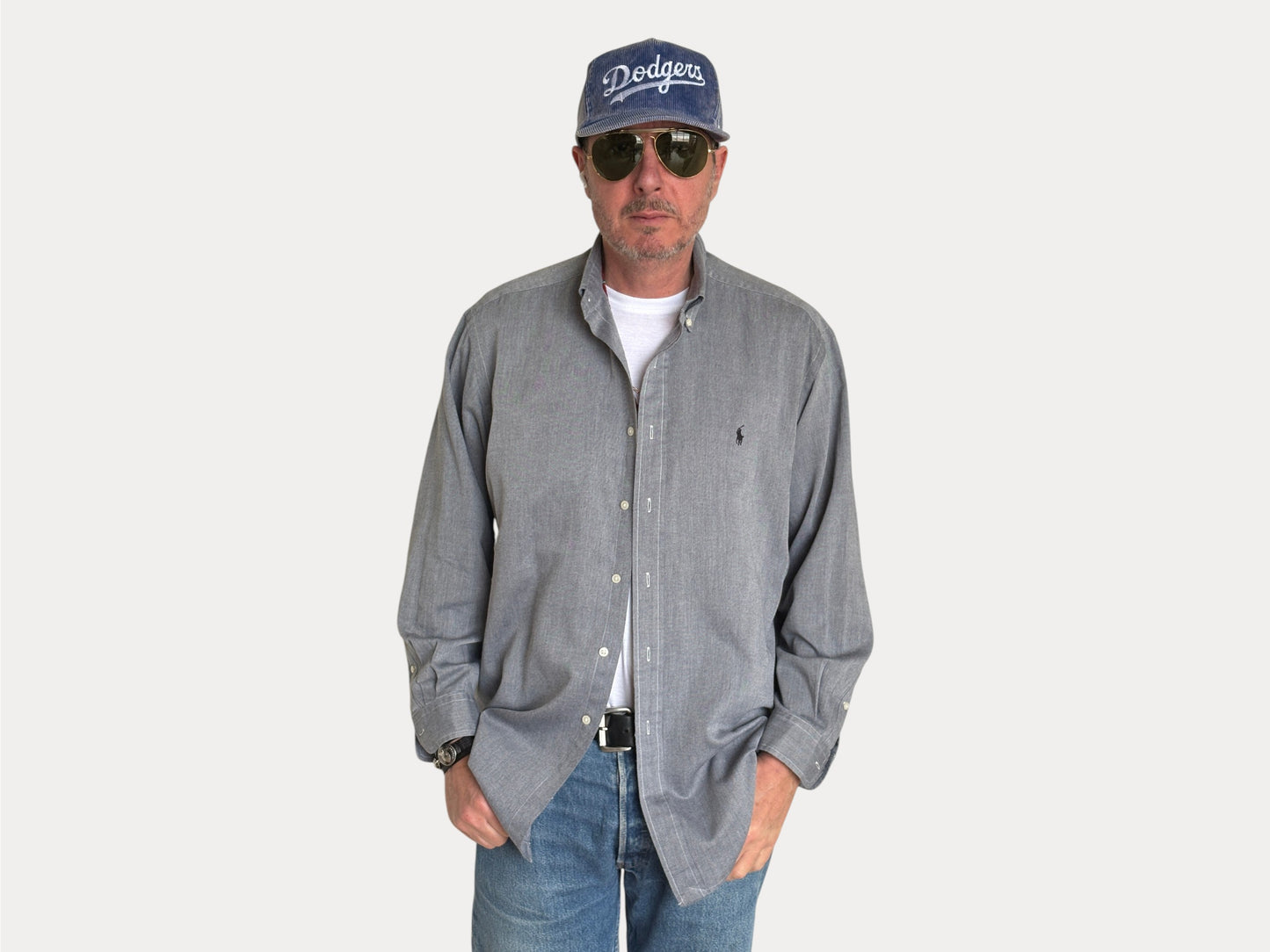 Vintage Ralph Lauren Yarmouth Shirt Grey Cotton – Size 16-33