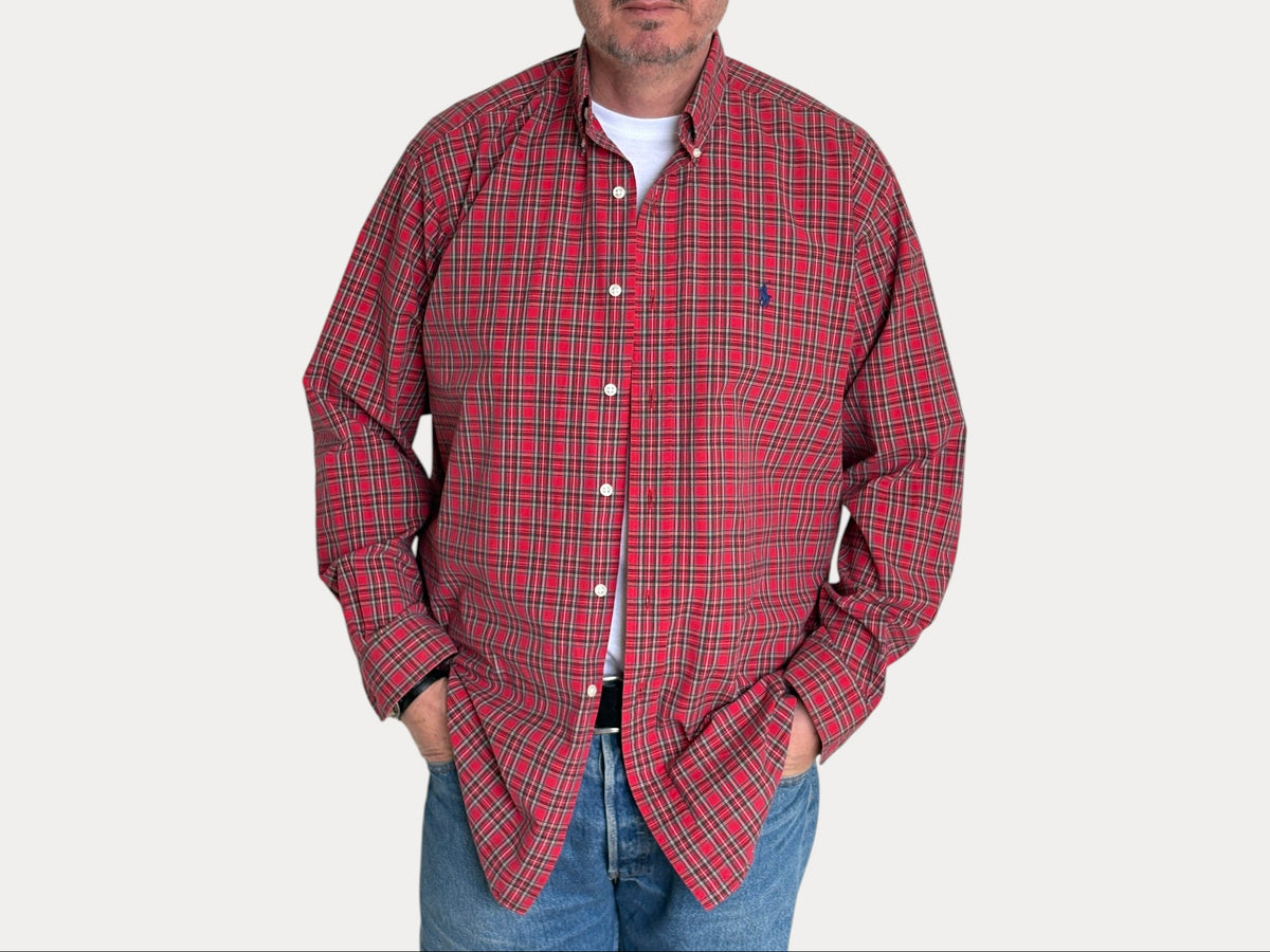 Ralph Lauren BLAKE Shirt Medium Red Plaid Cotton Button Down-AJ357 Studio