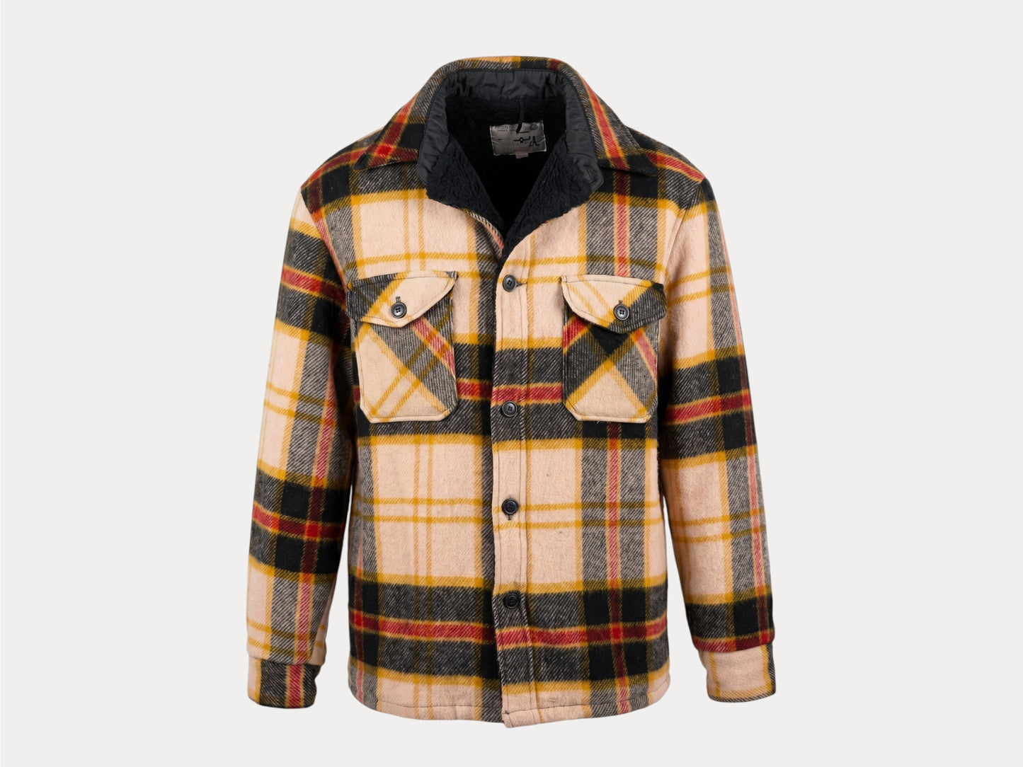 Talla XL. Chaqueta vintage de lana a cuadros Woolrich de los años 70.