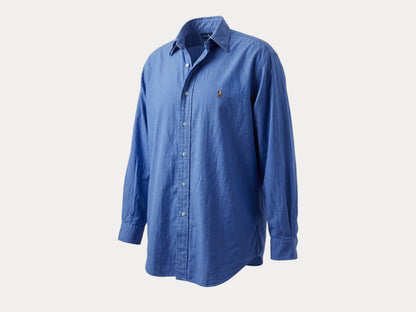 Ralph Lauren YARMOUTH Button-Down Shirt Large | Solid Blue Pinpoint Oxford Cotton | Mens Classic Shirt