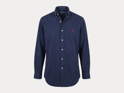Ralph Lauren BLAKE Button-Down Shirt Large | Solid Navy Two-Ply Cotton | Mens Classic Shirt
