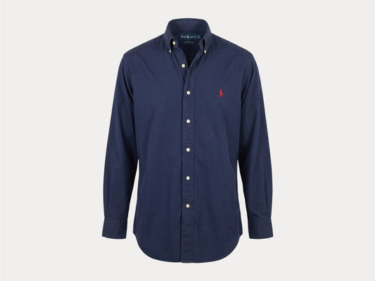 Ralph Lauren BLAKE Button-Down Shirt Large | Solid Navy Two-Ply Cotton | Mens Classic Shirt