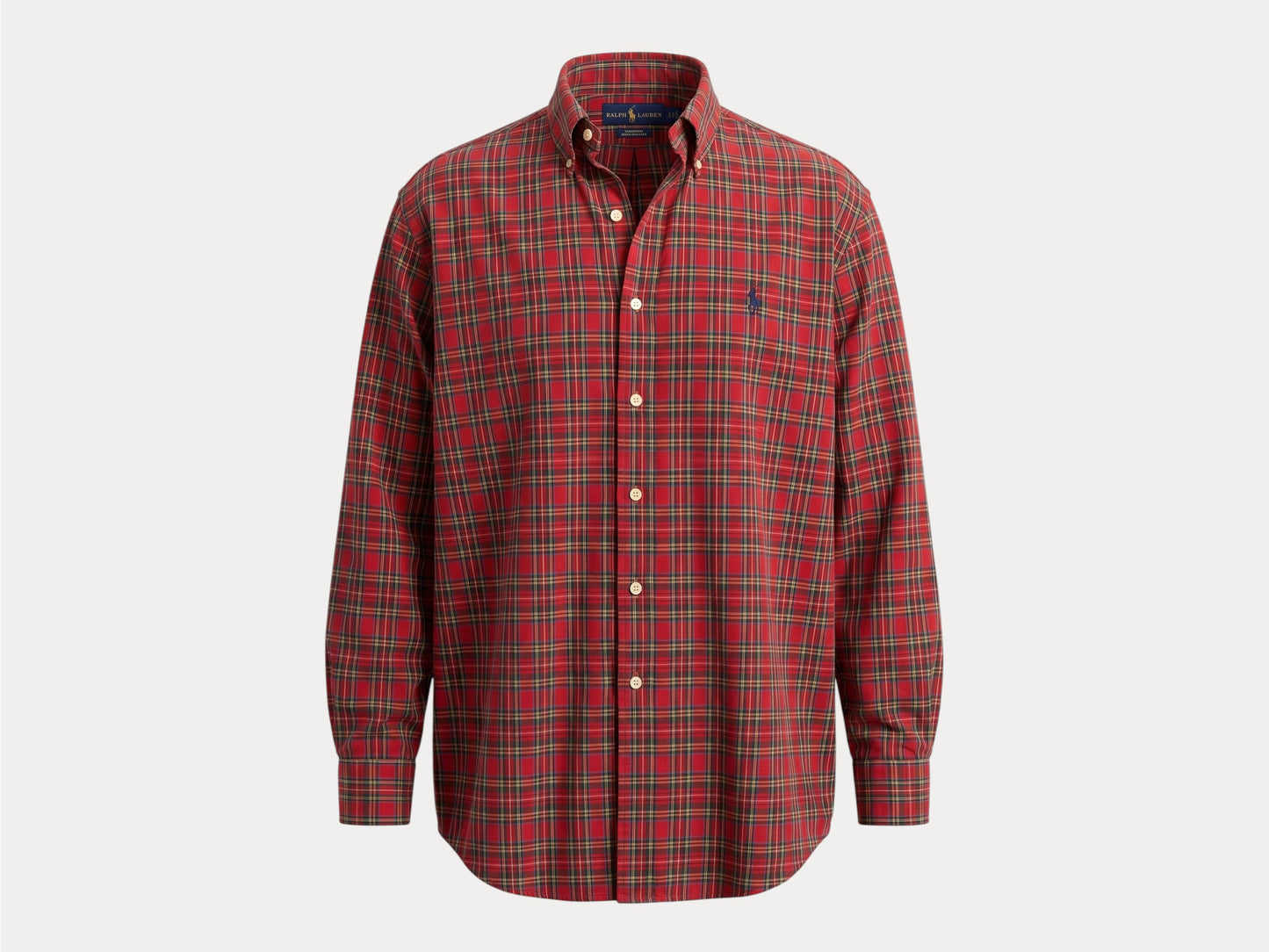 Ralph Lauren BLAKE Button-Down Shirt Medium | Red Tartan Plaid Two-Ply Cotton | Made in Sri Lanka | Mens Classic Shirt