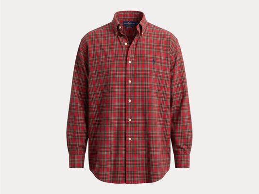 Ralph Lauren BLAKE Button-Down Shirt Medium | Red Tartan Plaid Two-Ply Cotton | Made in Sri Lanka | Mens Classic Shirt