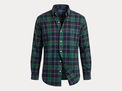 Ralph Lauren Classic Fit Button-Down Shirt Large | Green Navy Tartan Plaid | Mens Classic Shirt