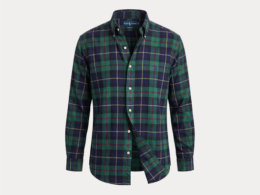 Ralph Lauren Classic Fit Button-Down Shirt Large | Green Navy Tartan Plaid | Mens Classic Shirt