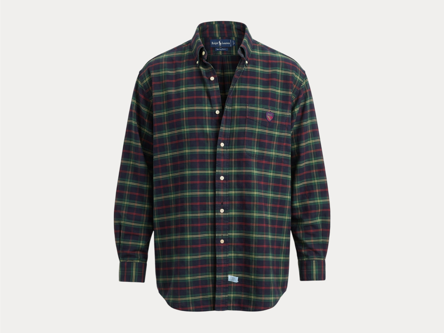 Ralph Lauren The Big Shirt Large | Dark Green Tartan Plaid Cotton | Polo Shield Logo | Vintage Oversized Mens Shirt