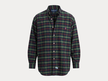 Ralph Lauren The Big Shirt Large | Dark Green Tartan Plaid Cotton | Polo Shield Logo | Vintage Oversized Mens Shirt