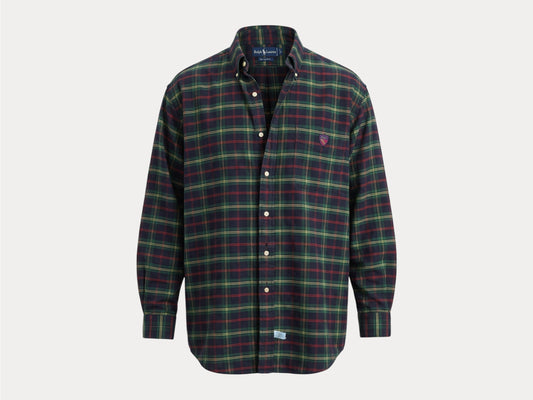 Ralph Lauren The Big Shirt Large | Dark Green Tartan Plaid Cotton | Polo Shield Logo | Vintage Oversized Mens Shirt