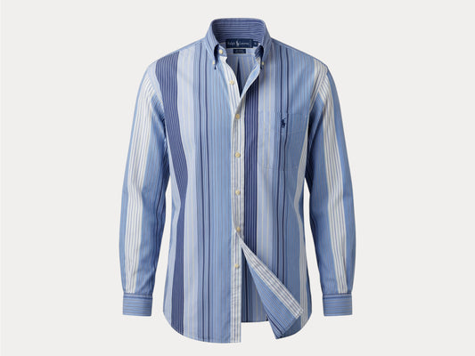Ralph Lauren BLAIRE Button-Down Shirt Medium | Blue Multi Stripe Cotton | Made in Northern Mariana Islands | Mens Classic Shirt