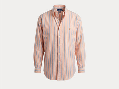 Ralph Lauren YARMOUTH Button-Down Shirt 16-32/33 Large | Peach Blue Stripe Cotton Oxford | Vintage Mens Shirt