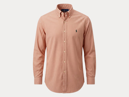 Ralph Lauren Classic Fit Button-Down Shirt Large | Rust Orange Houndstooth Cotton | Vintage Mens Shirt