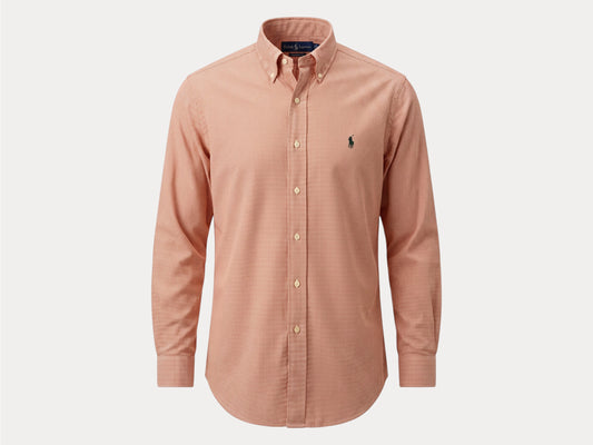 Ralph Lauren Classic Fit Button-Down Shirt Large | Rust Orange Houndstooth Cotton | Vintage Mens Shirt