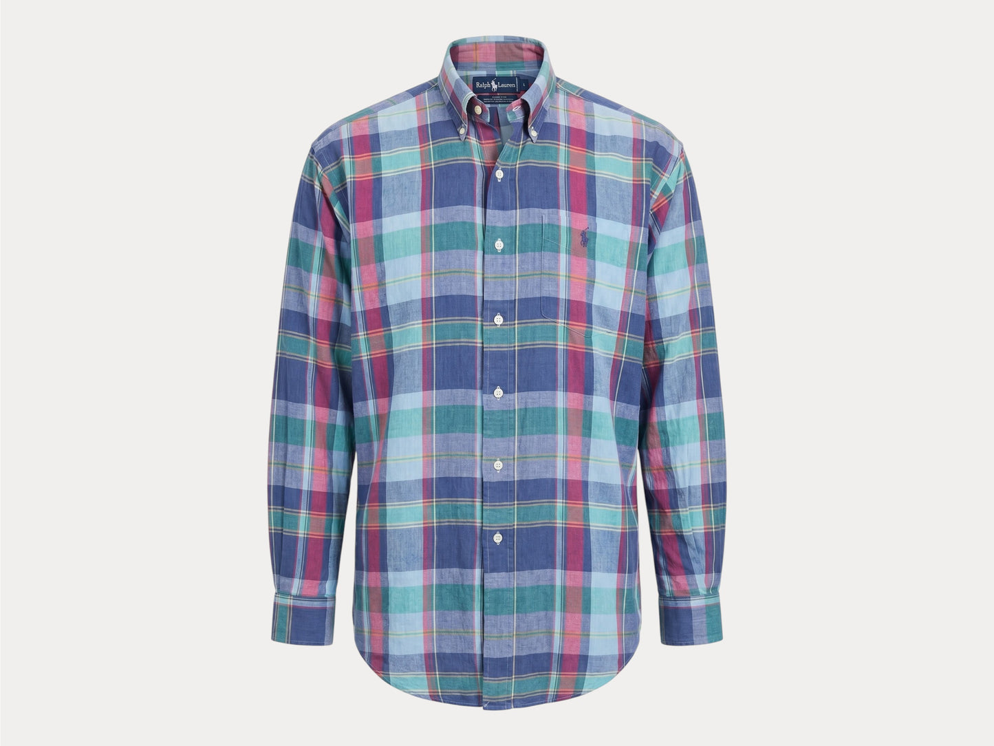 Ralph Lauren Hand Woven Madras Plaid Shirt Large | Blue Red Green Cotton | Vintage Mens Shirt