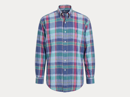 Ralph Lauren Hand Woven Madras Plaid Shirt Large | Blue Red Green Cotton | Vintage Mens Shirt