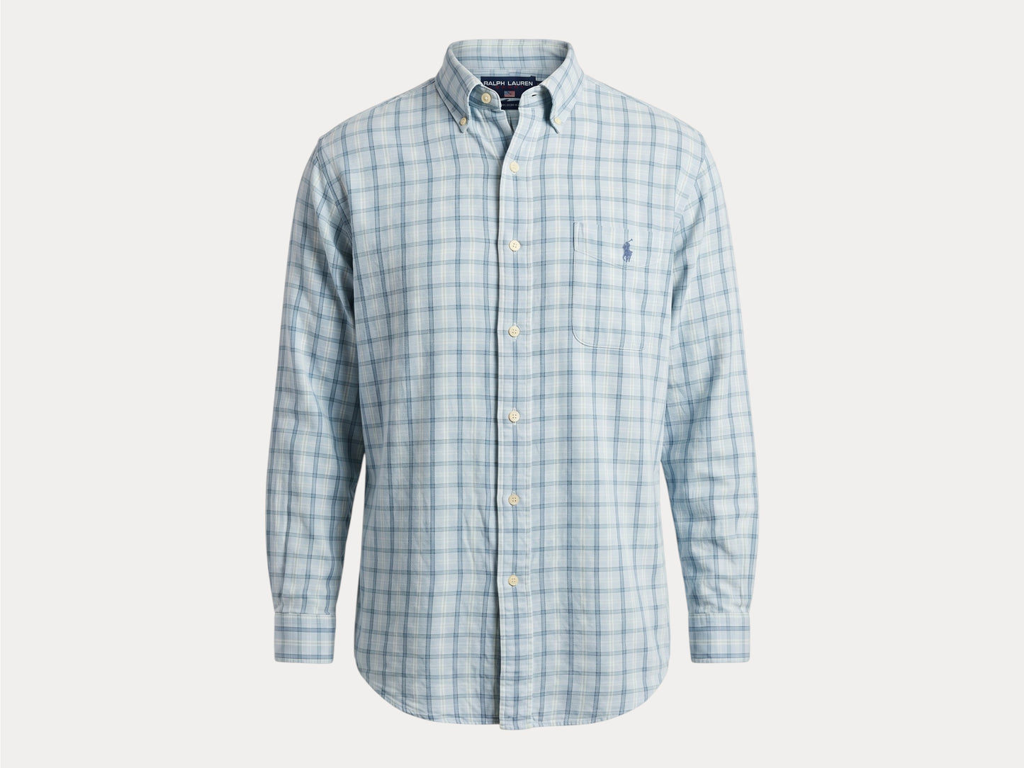 Ralph Lauren Sport Button-Down Shirt Large | Light Blue Plaid Cotton | Vintage Mens Shirt — As Is
