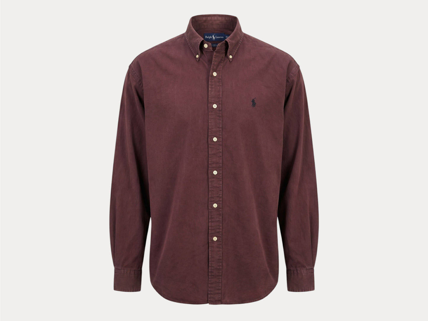 Ralph Lauren BLAKE Button-Down Shirt Medium | Solid Burgundy 100% Cotton | Mens Classic Shirt